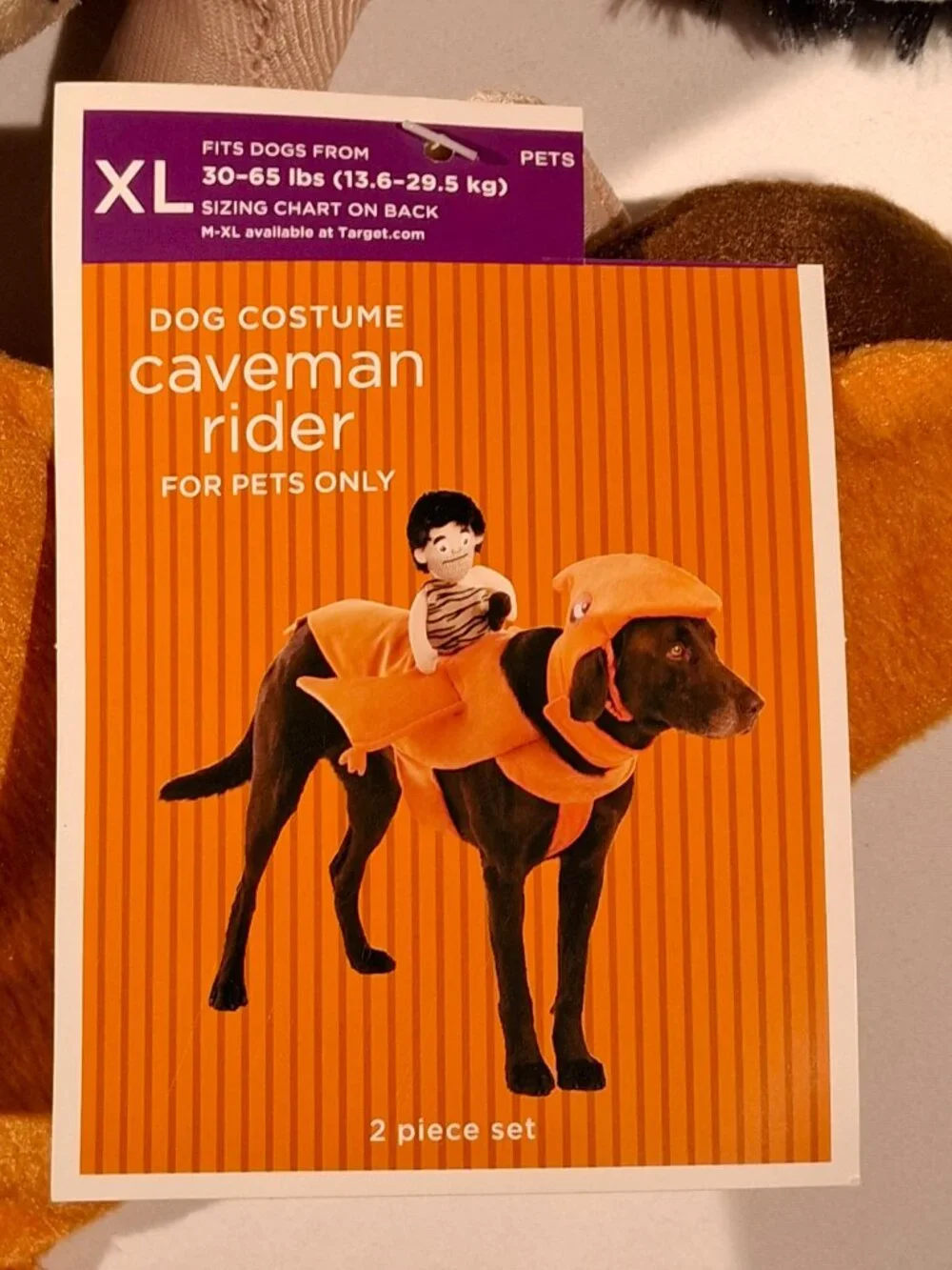 CAVEMAN RIDER DOG COSTUME 2 pc set  XL (30-65lbs)  Rider & Headpiece  Plush  NEW